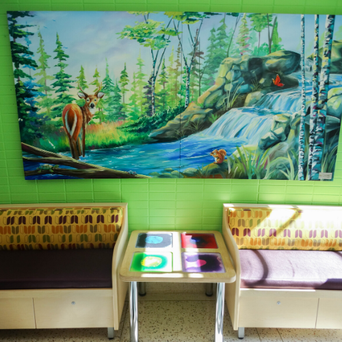 entrance mural of waterfall
